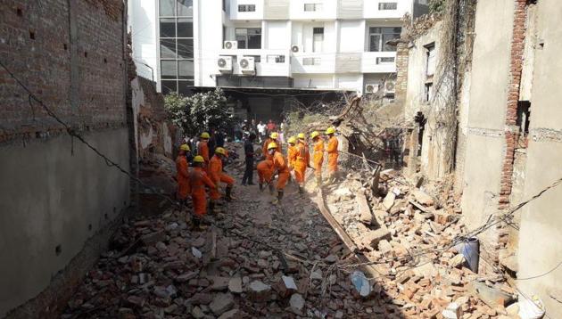 The 50-year-old house was being renovated when it collapsed. (Sanchit Khanna / HT Photo) The 50-year-old house was being renovated when it collapsed. (Sanchit Khanna / HT Photo)