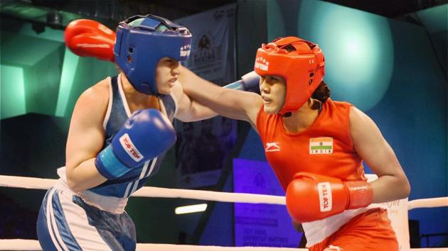 Ankushita Boro (Red) was one of three Indians to enter the finals in their respective weight categories in the ongoing AIBA World Youth Boxing Championships(PTI)