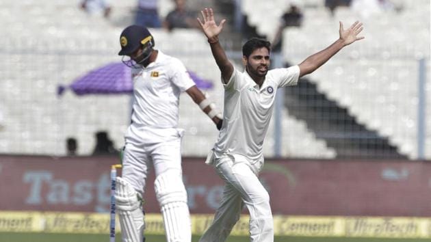 Bhuvneshwar Kumar appeals successfully for the wicket of Sri Lanka's Dasun Shanaka, left, during the fourth day of their first test cricket match in Kolkata. We now have a set of bowlers who can bowl around or even above 140 kmph. They can be a handful on seamer-friendly and swinging wickets. (AP) Bhuvneshwar Kumar appeals successfully for the wicket of Sri Lanka's Dasun Shanaka, left, during the fourth day of their first test cricket match in Kolkata. We now have a set of bowlers who can bowl around or even above 140 kmph. They can be a handful on seamer-friendly and swinging wickets. (AP)