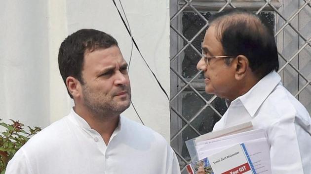 Congress Vice President Rahul Gandhi with senior leader P Chidambaram after a meeting at the AICC headquarters in New Delhi. (PTI) Congress Vice President Rahul Gandhi with senior leader P Chidambaram after a meeting at the AICC headquarters in New Delhi. (PTI)