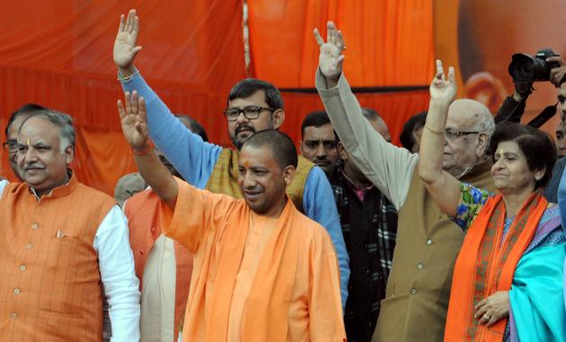 Utter Pradesh chief minister Yogi Adityanath campaigning for BJP mayoral candidate Sanyukta Bhatia on the last day of the second phase of campaigning at Kapurthala in Lucknow, on Friday. (Subhankar Chakraborty/HT PHOTO) Utter Pradesh chief minister Yogi Adityanath campaigning for BJP mayoral candidate Sanyukta Bhatia on the last day of the second phase of campaigning at Kapurthala in Lucknow, on Friday. (Subhankar Chakraborty/HT PHOTO)