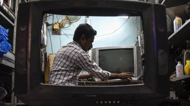 A man repairs an old TV in a workshop in Pune on Monday, November 20, 2017. In December 1996, the UN general assembly declared November 21 as World Television Day, commemorating the first World Television forum. (Sanket Wankhade / HT Photo) A man repairs an old TV in a workshop in Pune on Monday, November 20, 2017. In December 1996, the UN general assembly declared November 21 as World Television Day, commemorating the first World Television forum. (Sanket Wankhade / HT Photo)