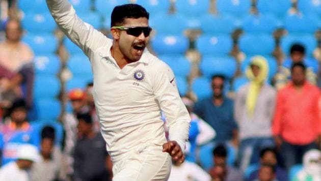 Indian bowler Ravindra Jadeja appeals for a wicket during the second cricket Test match against Sri Lanka in Nagpur on Friday.(PTI)