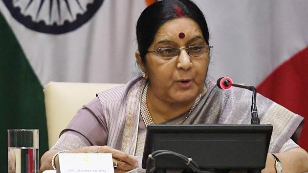 Sushma Swaraj in New Delhi on November 17, 2017.(AFP) Sushma Swaraj in New Delhi on November 17, 2017.(AFP)