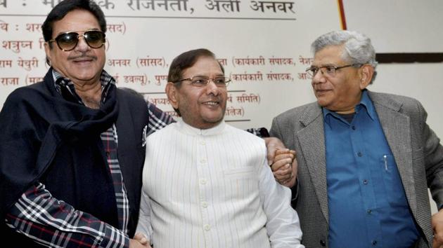BJP’s Shatrughan Sinha, JD(U) leader Sharad Yadav and CPI(M) leader Sitaram Yechury during a book launch in New Delhi on Thursday. (PTI Photo) BJP’s Shatrughan Sinha, JD(U) leader Sharad Yadav and CPI(M) leader Sitaram Yechury during a book launch in New Delhi on Thursday. (PTI Photo)