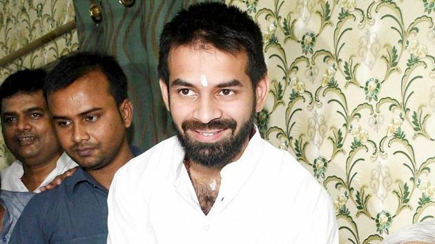 Tej Pratap Yadav at the RJD party office in Patna on Sunday. (PTI) Tej Pratap Yadav at the RJD party office in Patna on Sunday. (PTI)