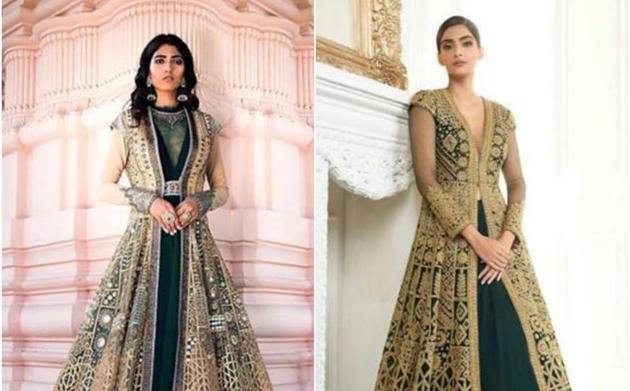 On the left, JJ Valaya’s creation. On the right, a creation by Neeru’s, modelled by actor Sonam Kapoor.