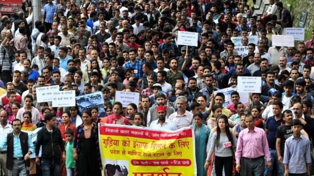 Protests rocked the hill-state after the brutal rape-murder of a school girl. (HT File) Protests rocked the hill-state after the brutal rape-murder of a school girl. (HT File)