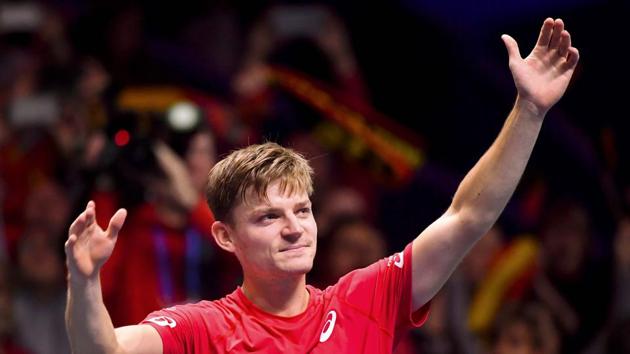 Belgium's David Goffin celebrates after winning the match against France's Lucas Pouille during the Davis Cup tennis final at the Pierre Mauroy Stadium in Lille on Friday. (AFP) Belgium's David Goffin celebrates after winning the match against France's Lucas Pouille during the Davis Cup tennis final at the Pierre Mauroy Stadium in Lille on Friday. (AFP)