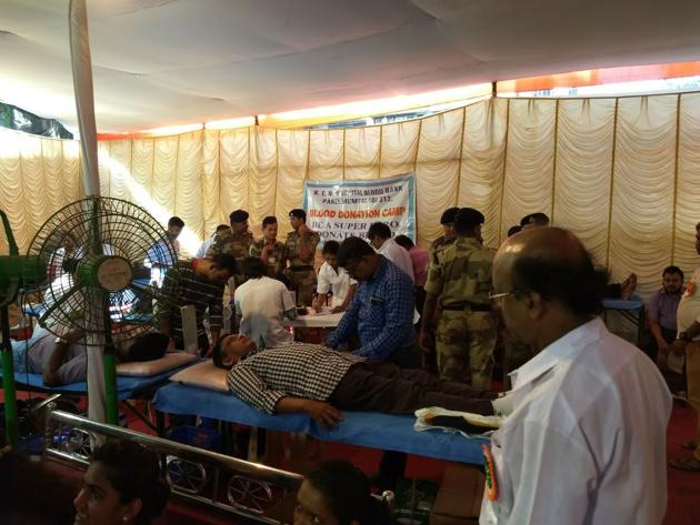 The blood donation drive at Mazgaon Dock on Friday. (HT) The blood donation drive at Mazgaon Dock on Friday. (HT)