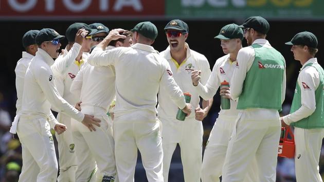 Mitchell Starc, Josh Hazlewood and Nathan Lyon picked up three wickets each as Australia bowled England out for 195, setting the hosts a target of 170. Get Day 4 full cricket score of first Ashes Test between Australia vs England at the Gabba here.(AP)