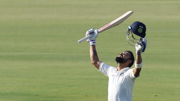Virat Kohli joined an elite league of cricketers as he notched up his fifth double century. With this knock, he matched Rahul Dravid’s tally of five double tons in this format. (BCCI) Virat Kohli joined an elite league of cricketers as he notched up his fifth double century. With this knock, he matched Rahul Dravid’s tally of five double tons in this format. (BCCI)