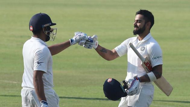 Virat Kohli’s fifth double ton as captain helped him draw level with West Indies batsman Brian Lara, who had also smashed five double centuries as captain. (BCCI) Virat Kohli’s fifth double ton as captain helped him draw level with West Indies batsman Brian Lara, who had also smashed five double centuries as captain. (BCCI)