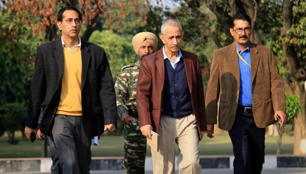 The Centre's special representative for Kashmir, Dineshwar Sharma, during his visit in Jammu on November 25.(HT Photo)