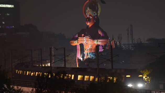 The 108-foot Hanuman statue in Jhandewalan. The Delhi high court has recently asked authorities if it can be airlifted to clear encroachments around it in Karol Bagh and the ridge. (Sanchit Khanna/HT Photo) The 108-foot Hanuman statue in Jhandewalan. The Delhi high court has recently asked authorities if it can be airlifted to clear encroachments around it in Karol Bagh and the ridge. (Sanchit Khanna/HT Photo)