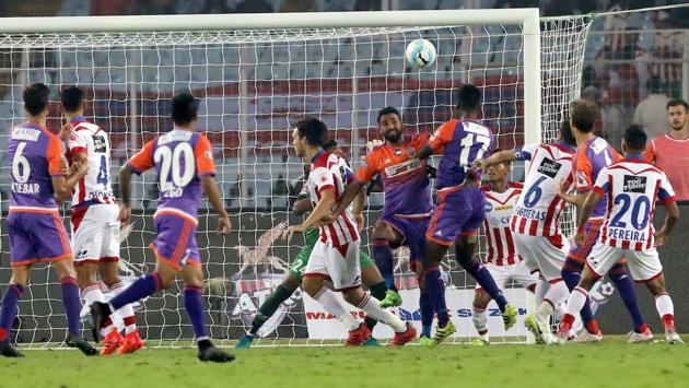 It was not to be. Because Pune’s Rohit Kumar headed in from a corner just a minute later. (ISL) It was not to be. Because Pune’s Rohit Kumar headed in from a corner just a minute later. (ISL)