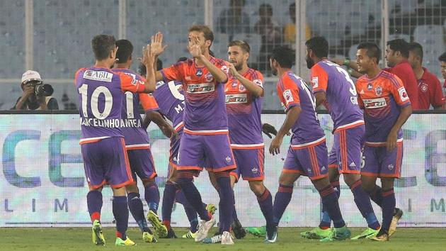 Pune City soon added a third goal courtesy of Marcelinho’s deflected shot. (ISL) Pune City soon added a third goal courtesy of Marcelinho’s deflected shot. (ISL)
