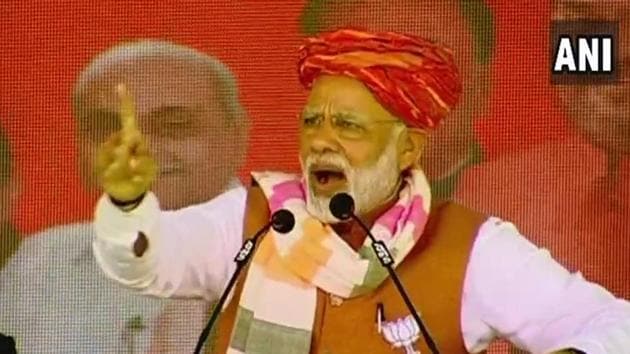 Prime Minister Modi at a rally in Gujarat on Monday.(ANI/Twitter)