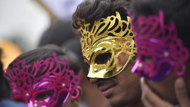 A member of the LGBTQI community wears a mask during the annual pride march on Sunday. According to the Pride and Karnataka Queer Habba organization, the carnival is a call to ownership, to identification, and pleas for unity. (Arijit Sen / HT Photo) A member of the LGBTQI community wears a mask during the annual pride march on Sunday. According to the Pride and Karnataka Queer Habba organization, the carnival is a call to ownership, to identification, and pleas for unity. (Arijit Sen / HT Photo)