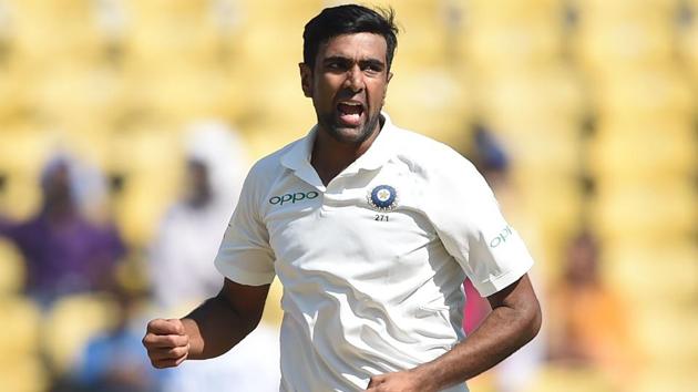 Ravichandran Ashwin celebrates after taking the wicket of Sri Lanka’s Dilruwan Perera during the fourth day of the second Test at the Vidarbha Cricket Association Stadium in Nagpur. Ashwin became the quickest bowler to take 300 Test wickets, surpassing Denis Lillee’s record.(AFP)