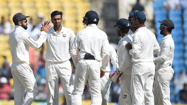 Ravichandran Ashwin picked up 4/63 and became the fastest to 300 Test wickets as India routed Sri Lanka by an innings and 239 runs to take a 1-0 lead in the three-match series. Get full cricket score of India vs Sri Lanka, 2nd Test day 4 at Nagpur here.(AFP)