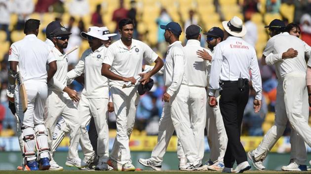 Ravichandran Ashwin became the fastest bowler to get to 300 Test wickets, breaking Dennis Lillee’s record as he spun India to a massive win over Sri Lanka in the Nagpur Test.(AFP)