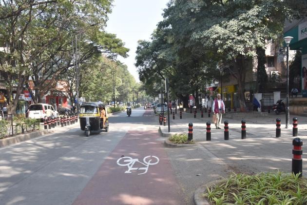 The 0.75-km stretch of the pilot Smart City road in Aundh is where the trial of the project will begin.(HT Photo)