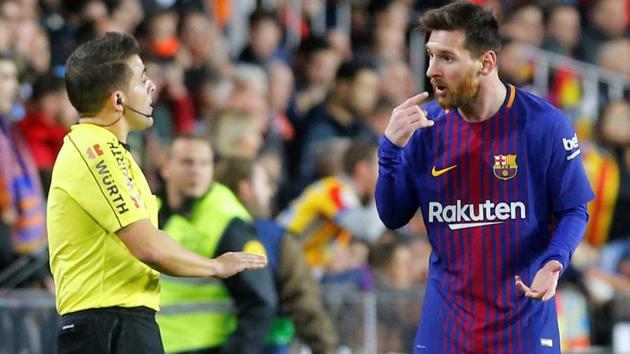 Lionel Messi was denied a goal during FC Barcelona’s La Liga match against FC Barcelona.(REUTERS)