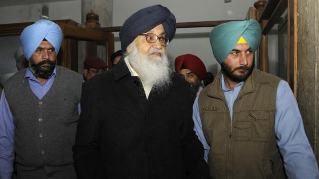 Former Punjab CM Parkash Singh Badal during the winter session in Chandigarh on Tuesday. (Keshav Singh/HT) Former Punjab CM Parkash Singh Badal during the winter session in Chandigarh on Tuesday. (Keshav Singh/HT)