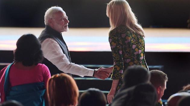 Prime Minister Narendra Modi shakes hands with Ivanka Trump, daughter of and adviser to the US President, at the inauguration of the Global Entrepreneurship Summit 2017 in Hyderabad on Tuesday.(PTI)