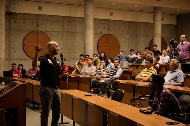 Former captain of the Indian hockey team Viren Rasquinha talks to students at IIM Ahmedabad as part of the How to Start a Startup (HTSAS) 2.0 series. (Sourced) Former captain of the Indian hockey team Viren Rasquinha talks to students at IIM Ahmedabad as part of the How to Start a Startup (HTSAS) 2.0 series. (Sourced)