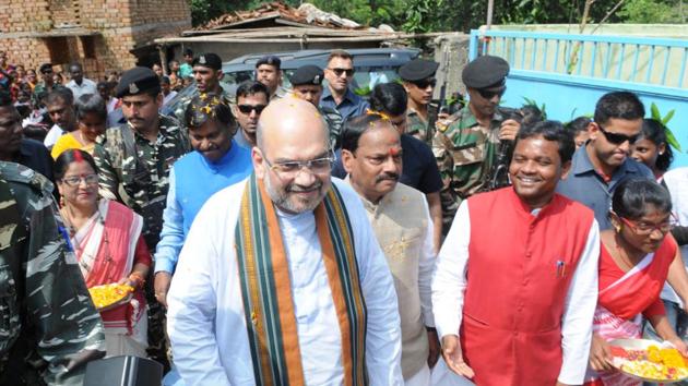In September, BJP chief Amit Shah visited Jharkhand and laid the foundation for the construction of houses at Ulihatu, the birthplace of tribal leader Birsa Munda. (Diwakar Prasad/ HT File Photo) In September, BJP chief Amit Shah visited Jharkhand and laid the foundation for the construction of houses at Ulihatu, the birthplace of tribal leader Birsa Munda. (Diwakar Prasad/ HT File Photo)