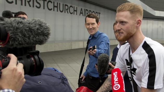 New Zealand-born England cricket team star Ben Stokes (right) arrives in Christchurch, New Zealand, on Wednesday. Stokes, out of the English Ashes Test squad, is in New Zealand to visit family and possibly play for Canterbury province during his stay. (AP) New Zealand-born England cricket team star Ben Stokes (right) arrives in Christchurch, New Zealand, on Wednesday. Stokes, out of the English Ashes Test squad, is in New Zealand to visit family and possibly play for Canterbury province during his stay. (AP)