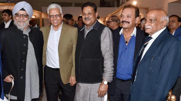 Bishan Singh Bedi, Mohinder Amarnath, Kirti Azad, Madan Lal and Rajinder Pal during DDCA first annual conclave 2017. (PTI)