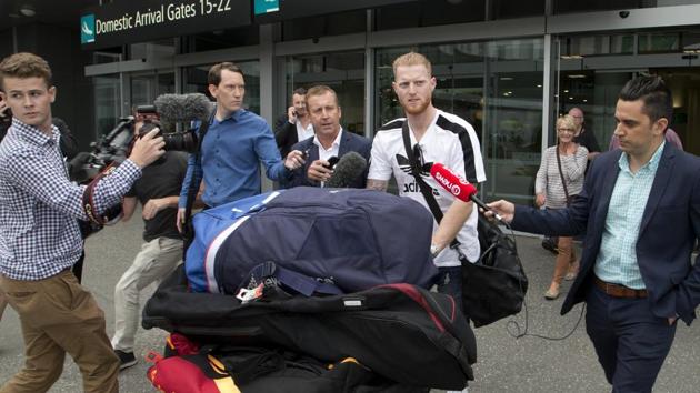 Ben Stokes is surrounded by media as he arrives in Christchurch, New Zealand, on Wednesday, Nov. 29, 2017. (AP)