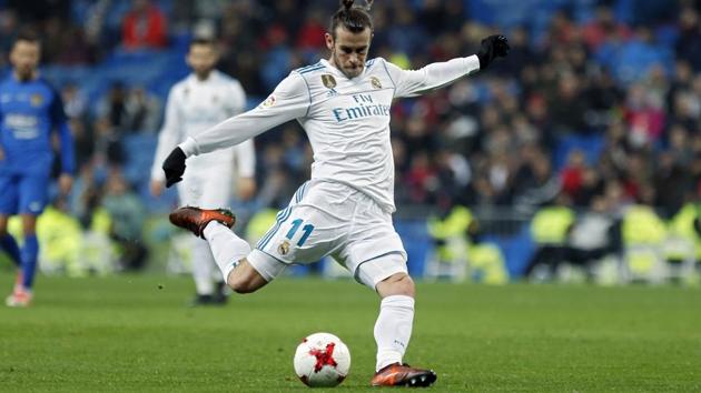 Real Madrid C.F.'s Gareth Bale in action during the Spanish Copa del Rey round-of-32 second leg football match between against Fuenlabrada at the Santiago Bernabeu stadium in Madrid on Tuesday.(AP)