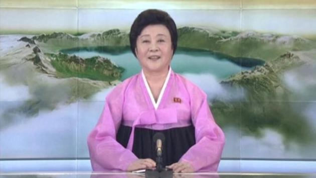 A still from a video released by KRT shows that the North Korean state television brought out Ri Chun-Hee, a star presenter who only appears for significant developments, to announce the landmark launch. “The great success in the test-fire of ICBM Hwasong-15 is a priceless victory won by the great and heroic people of the DPRK,” she said, using the official abbreviated name for North Korea. (KRT / REUTERS) A still from a video released by KRT shows that the North Korean state television brought out Ri Chun-Hee, a star presenter who only appears for significant developments, to announce the landmark launch. “The great success in the test-fire of ICBM Hwasong-15 is a priceless victory won by the great and heroic people of the DPRK,” she said, using the official abbreviated name for North Korea. (KRT / REUTERS)