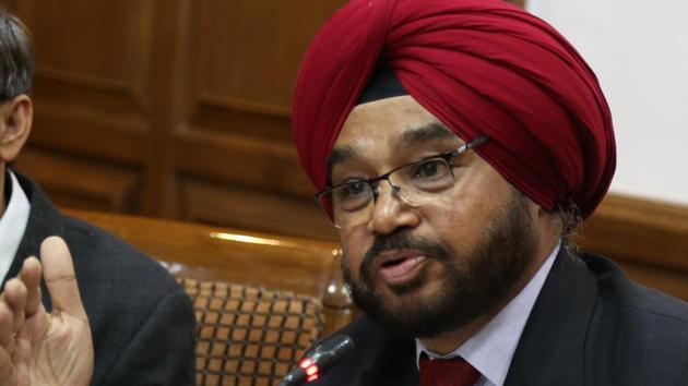 Punjab election commissioner Jagpal Singh Sidhu addressing a press conference at Punjab Bhawan in Chandigarh on Thursday. (Sanjeev Sharma/HT) Punjab election commissioner Jagpal Singh Sidhu addressing a press conference at Punjab Bhawan in Chandigarh on Thursday. (Sanjeev Sharma/HT)