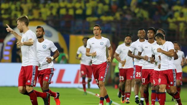 Jamshedpur FC players warm up ahead of their Indian Super League (ISL) match against ATK. (ISL / SPORTZPICS) Jamshedpur FC players warm up ahead of their Indian Super League (ISL) match against ATK. (ISL / SPORTZPICS)