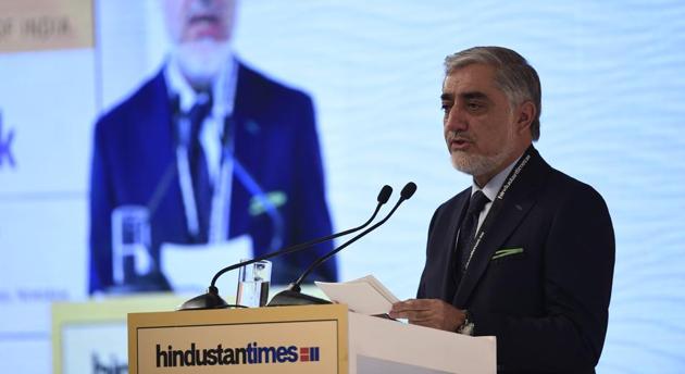 Dr. Abdullah Abdullah, chief executive of the Islamic Republic Of Afghanistan speaks at the Hindustan Times Leadership Summit in New Delhi.(Burhaan Kinu/HT Photo)