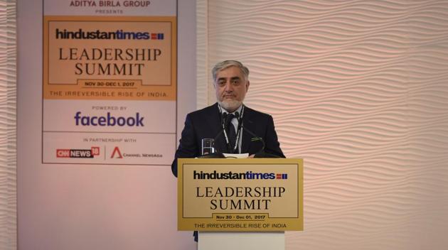 Dr. Abdullah Abdullah, Chief Executive of the Islamic Republic Of Afghanistan speaks at the Hindustan Times Leadership Summit in New Delhi.(Burhaan Kinu/HT Photo)