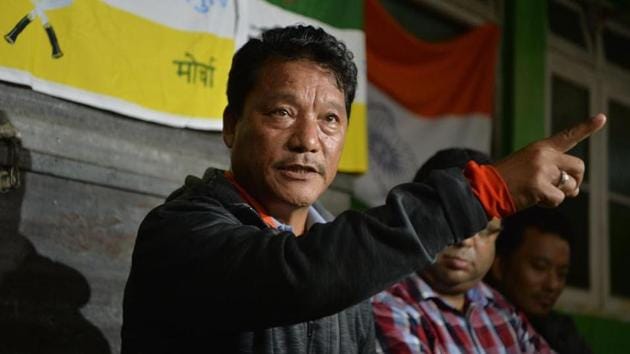 Bimal Gurung speaks at a news conference during the 20th day of an indefinite strike called by GJM in Darjeeling on July 4. (AFP File Photo) Bimal Gurung speaks at a news conference during the 20th day of an indefinite strike called by GJM in Darjeeling on July 4. (AFP File Photo)