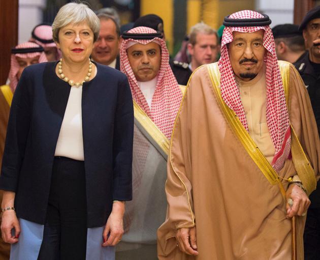 Saudi Arabia's King Salman bin Abdulaziz Al Saud with Britain's Prime Minister Theresa May at a reception ceremony in Riyadh on November 29, 2017. (Reuters) Saudi Arabia's King Salman bin Abdulaziz Al Saud with Britain's Prime Minister Theresa May at a reception ceremony in Riyadh on November 29, 2017. (Reuters)