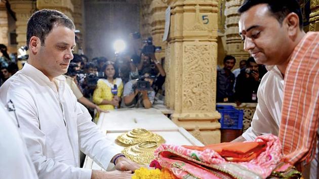 Congress vice President Rahul Gandhi offering prayers at the Somnath Temple in Gujarat on November 29. (PTI Photo) Congress vice President Rahul Gandhi offering prayers at the Somnath Temple in Gujarat on November 29. (PTI Photo)