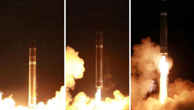 This photo taken on November 29, 2017 and released on November 30, 2017 by North Korea's official Korean Central News Agency (KCNA) shows launching of the Hwasong-15 missile which is capable of reaching all parts of the US.(AFP PHOTO/KCNA VIA KNS) This photo taken on November 29, 2017 and released on November 30, 2017 by North Korea's official Korean Central News Agency (KCNA) shows launching of the Hwasong-15 missile which is capable of reaching all parts of the US.(AFP PHOTO/KCNA VIA KNS)