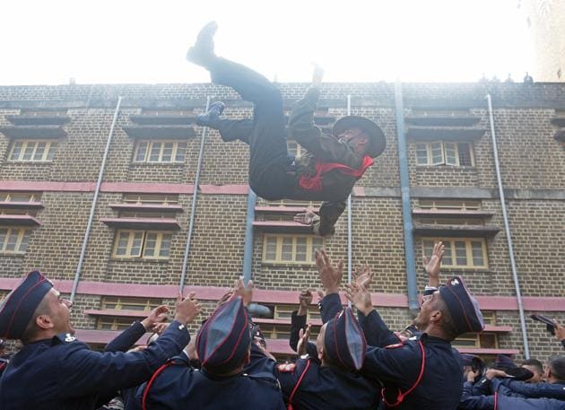 Cadets celebrate after the Passing Out Parade of the 133rd course of the National Defence Academy (NDA) in Pune on Thursday. (Pratham Gokhale/HT Photo) Cadets celebrate after the Passing Out Parade of the 133rd course of the National Defence Academy (NDA) in Pune on Thursday. (Pratham Gokhale/HT Photo)