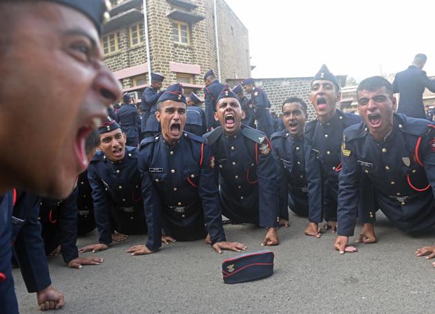 Cadets celebrate after the Passing Out Parade of the 133rd course of the National Defence Academy (NDA) in Pune on Thursday. (Pratham Gokhale/HT Photo) Cadets celebrate after the Passing Out Parade of the 133rd course of the National Defence Academy (NDA) in Pune on Thursday. (Pratham Gokhale/HT Photo)
