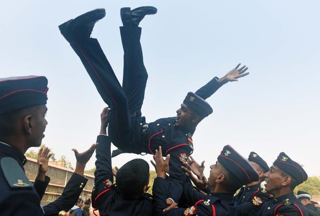 Cadets celebrate after the Passing Out Parade of the 133rd course of the National Defence Academy (NDA) in Pune on Thursday. (Pratham Gokhale/HT Photo) Cadets celebrate after the Passing Out Parade of the 133rd course of the National Defence Academy (NDA) in Pune on Thursday. (Pratham Gokhale/HT Photo)