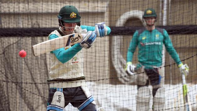 Peter Handscomb had a lengthy batting session as Australia’s middle order aimed to take the pressure off Steve Smith. (AFP)