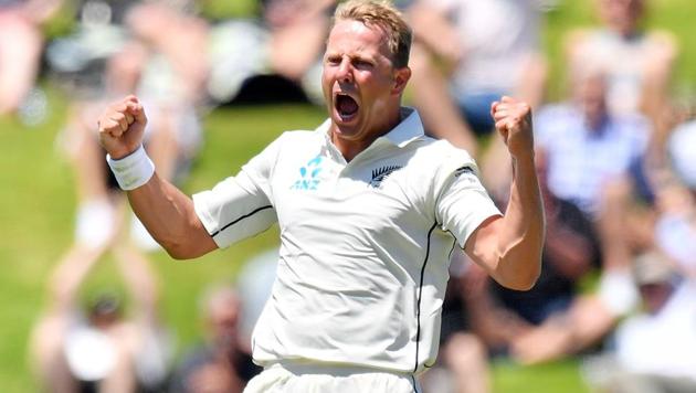 New Zealand's Neil Wagner celebrates after taking the wicket of West Indies' Kraigg Braithwaite during the first Test match in Wellington.(AFP)